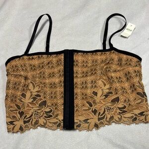 Aerie Tan Lace Top with Black Accents